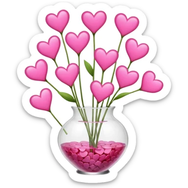 10000000 huge pink hearts on stems in a clear glass vase sticker