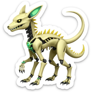 futuristic neon-like-green and yellow Skeleton-Cyborg-Manectric-Electrike-Salandit-Cubone-Umbreon-Marowak-Draco-Fakémon-hybrid-creature (full body), 4 legs sticker