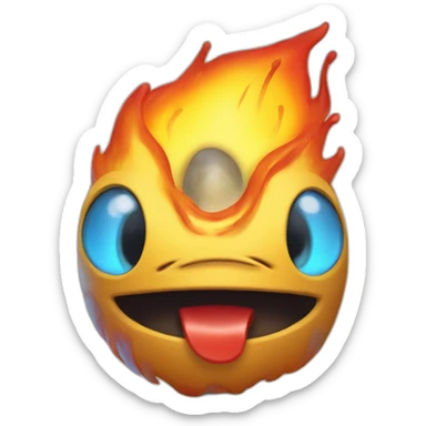 The Burny Games character, a yellow-orange cartoonish figure with a fiery top, large eyes, and a red tongue, sticker