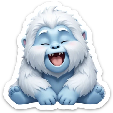 Cinematic Cute Yawning Yeti Portrait Emoji, with a charming, fluffy, snow-dusted figure in gentle whites and cool blues, head tilting back in a wide, endearing yawn with softly closed, peaceful eyes and a content little smile, simplified yet irresistibly adorable, highly detailed with a soft, frosty glow and outline capturing the serene slumber of a yeti! sticker