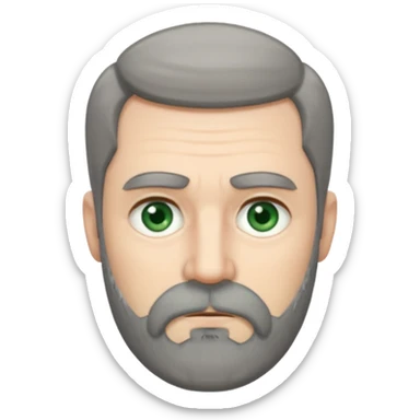 Greenish grey eyed adult man with tired look. Short dark grey hair, poor amount. He has a very long beard hanging. Pale skin. He's serious and looks tired. Make sure his hair and beard are both dark gray. Not redhead. sticker