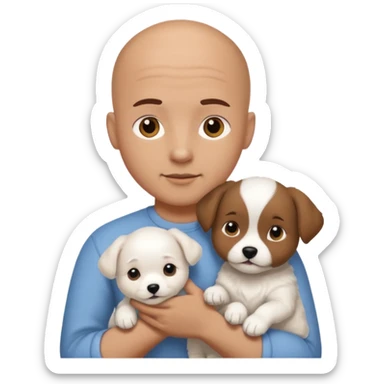 Bald guy, brunette and white puppy sticker