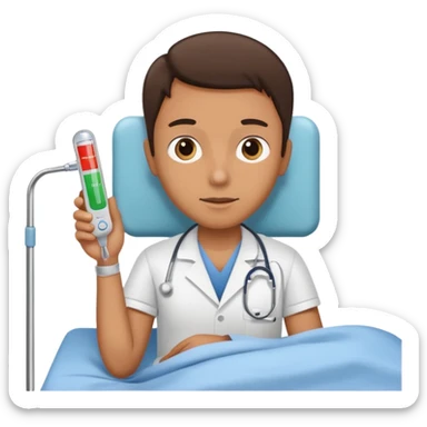 person with thermometer in hospital bed sticker