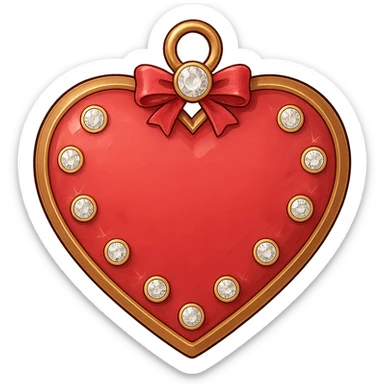 Add a small ribbon to the tiny red heart, pastel red enamel, sparkling gems, soft glowing effect, no background, in a general style. sticker