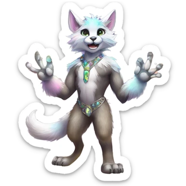Furry, sparkle, iridescent, colorful, pastel, edgy, cool, fantasy beautiful, divine, animal, anthro, full body, fursona, protogen, feline sticker