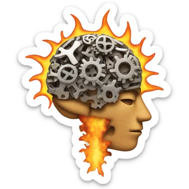 brain made of gears bursting into flame sticker