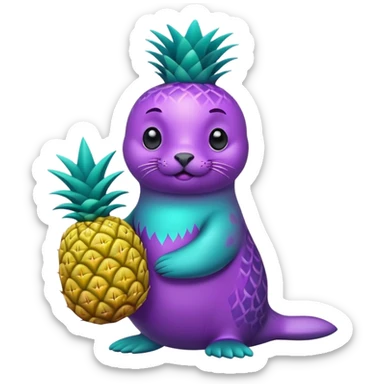 seal that is teal and holding a pineapple that is purple sticker