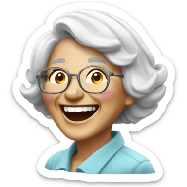 Create a 3d hyper realistic senior woman laughing  sticker