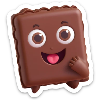 Rectangular chocolate mini pastry, slightly tilted, squished chocolate, crazy wide eyes, open mouth, text above: "ПАСТИЧКА", chibi style, Twitch emoji style, transparent background, colorful sticker