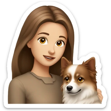 beautiful girl with brown hair with her beige spitz dog sticker