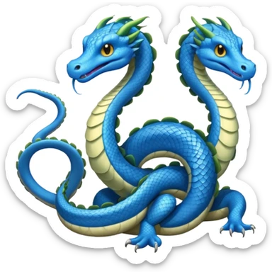 Hydra emoji – full body, blue scales, 3 serpent heads, 4 legs, tail, no wings, not worm-like, slight side angle, cute emoji style, no background
 sticker