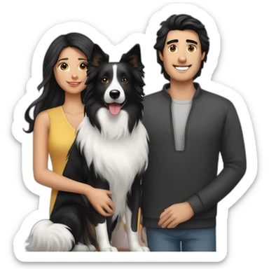 Family  man, long black hair woman and black border collie sticker