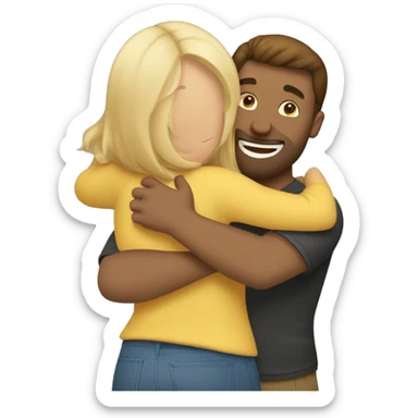 hug to blonde woman and caucasian brown hair man sticker