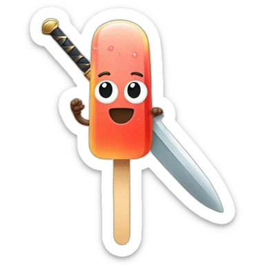 a popsicle with an arm wearing a sword sticker
