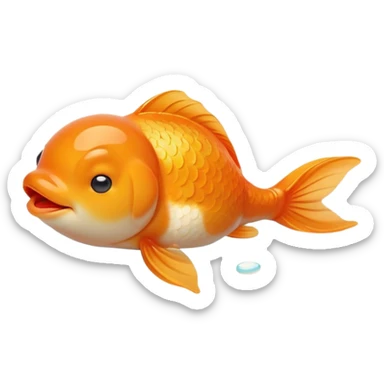 Meme-Worthy Cute Sleeping Orange Goldfish Portrait Emoji, Head resting peacefully with a contented smile, showcasing a streamlined, graceful body with a luxuriously soft vibrant orange hue, eyes closed in a serene, floating nap, Simplified yet hilariously adorable features, highly detailed, glowing with a soft, drowsy light, high shine, relaxed and utterly lovable, stylized with an air of playful laziness, bright and heartwarming, soft glowing outline, capturing the essence of a comically sleepy goldfish, so meme-worthy it feels like it could instantly become the next viral sensation of adorable slumber! sticker