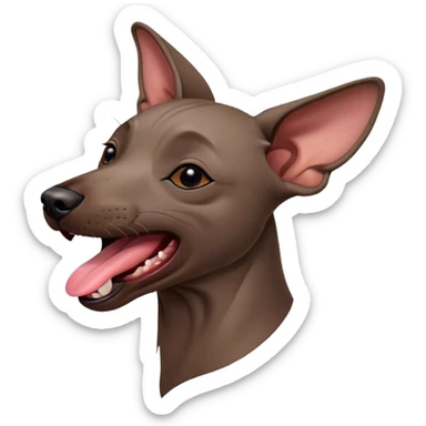 Cinematic Cute Yawning Xoloitzcuintle dog Portrait Emoji, Head tilted slightly with a dramatic, wide-open yawn, showcasing smooth, hairless ebony skin with gently relaxed wrinkles and floppy ears slightly drooping, round dark eyes barely open in drowsy contentment, Simplified yet irresistibly adorable features, highly detailed, glowing with a soft, cozy glow, high shine, relaxed yet expressive, stylized with a touch of whimsy, bright and endearing, soft glowing outline, capturing the essence of a sleepy yet affectionate guardian, so drowsy it feels like it could stretch out of the screen and curl up for a nap! sticker