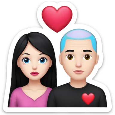 👩🏻‍❤️‍💋‍👨🏻 this one but the man should be bald. white woman with long black hair and white bald young man  and a heart between their heads. she has pink lips sticker