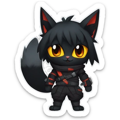 Edgy Shy Anthro Ninja boyish cool pretty dark black Litten-Pokémon-cat-fursona-animal techwear sticker