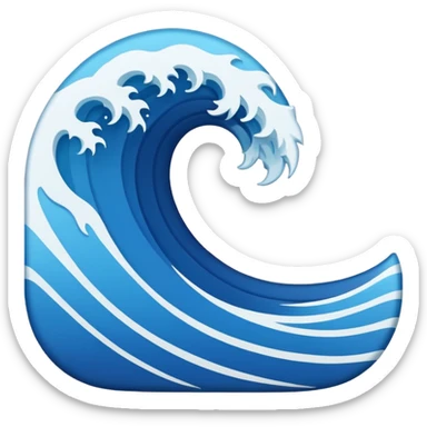 "Create a flat 2D vector wave emoji in Apple iOS style, with solid blue colors, clean lines, and no gradients or 3D effects. The wave should be simple, using basic shapes with smooth curves on a white background."
 sticker