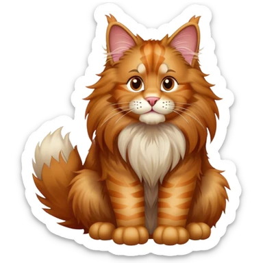 A large, fluffy Maine Coon cat with a wild mane, paws raised like a bear, cartoon style, transparent background. sticker