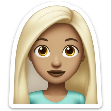 Light skin girl with long straight black hair and pink lips sticker