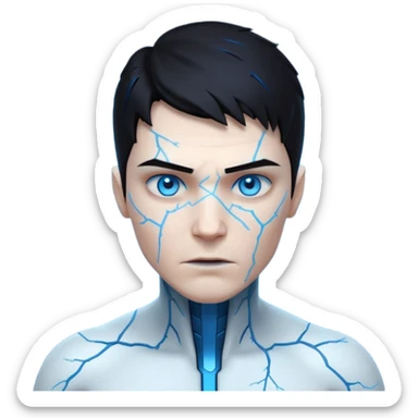 electric lab mutant portrait, head and shoulders only, glowing blue energy cracks on skin, wild hair, intense eyes, sci-fi lab accident vibe, 3D cartoon, mobile game icon style, clean background, no text, no watermark

 sticker