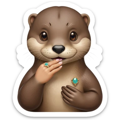 Female otter with an engagement ring on a finger  sticker