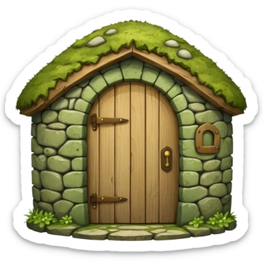 Round stone hut with wooden door.




 sticker