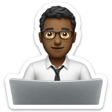 Guy in glasses working in a laptop sticker