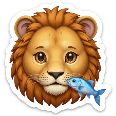  A lion eating a fish, feeling sad because it’s too small, portrait sticker