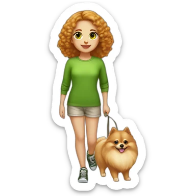 light-skinned-girl-with-green-eyes-walk-with-red-pomeranian sticker