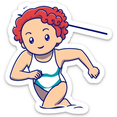 thin 18-year-old white female athlete swimmer with curly red hair about to enter a pool sticker