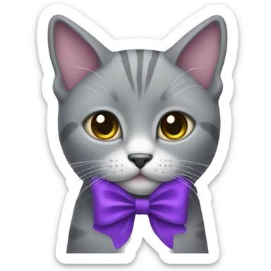 grey cat with a purple bow sticker