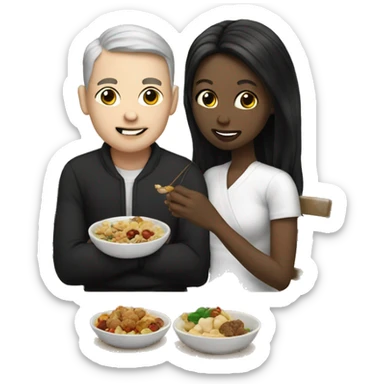 Interracial white and black couple eating Chinese  sticker