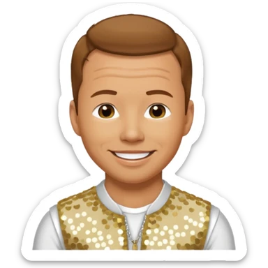 Donnie Wahlberg from NKOTB with golden brown hair, white sequin outfit sticker