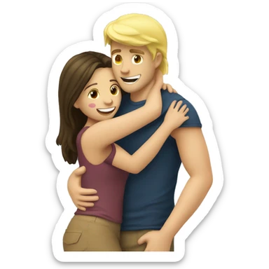 A blond guy hugs a brunette girl at the sea sticker