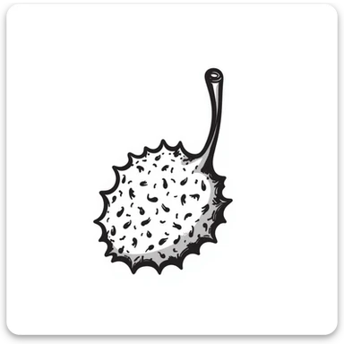 hand-drawn lychee fruit with stem and textured skin sticker