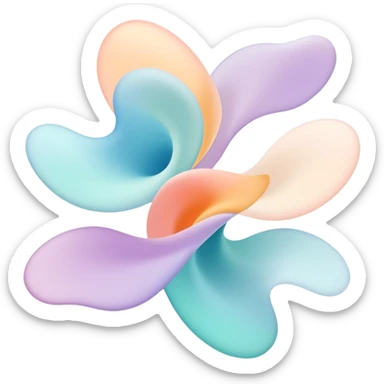 Abstract floating forms shifting in air, ethereal masculine energy, subtle radiance, symbolic of style influence, minimal flowing shapes sticker