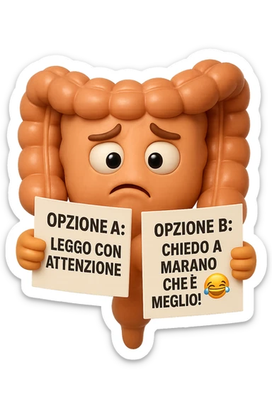 SU QUESTO STILE FAI UN EMOJI STILE IPHONE 3D DI UN INTESTINO CHE HA nella mano destra "OPZIONE A: LEGGO CON ATTENZIONE" E NELLA MANO SINISTRA" OPZIONE B: CHIEDO A MARANO CHE è MEGLIO! (METTICI UNO SMILE CON RISATE QUI)", FAGLI UN ESPRESSIONE CONFUSA MENTRE GUARDA L'OPZIONE A E FALLO MOLTO REALISTICO IN 3D sticker