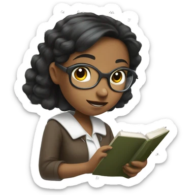 Black haired girl doing statistic math, smart looing, with a book and calculator in front of her. Math and numbers spinning around her head sticker