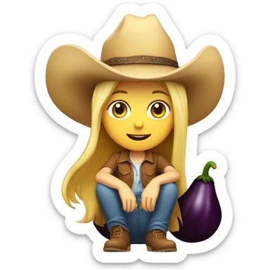 Blonde girl with cow-boy hat on sitting on eggplant  sticker