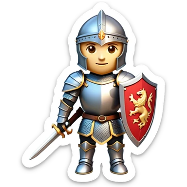 Clash of Clans aesthetic: Cinematic Playful Armored Knight Hero Emoji, rendered in a 3D vector-style similar to standard emojis with minimal shading and bold, simplified shapes. A compact, isometric warrior clad in gleaming plate armor with intricate heraldic details, softly glowing with a chivalrous medieval charm. Simplified yet unmistakably iconic, highly detailed and consistent, glowing with a soft radiant shine and high polish. Stylized with a touch of noble valor and a soft glowing outline, capturing the essence of a gallant knight ready for honorable battle with a friendly, playful manner! sticker