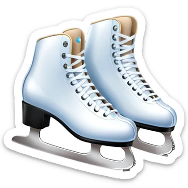 An icon featuring a pair of elegant figure skates standing on the smooth ice of a rink, with sparkling ice beneath them. The background shows a grand ice arena with bright lights and empty stands, highlighting the beauty and grace of figure skating. Transparent background. sticker