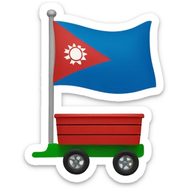 Flag with half blue on top,, green on the bottom with a red wagon  wheel in the middle  sticker