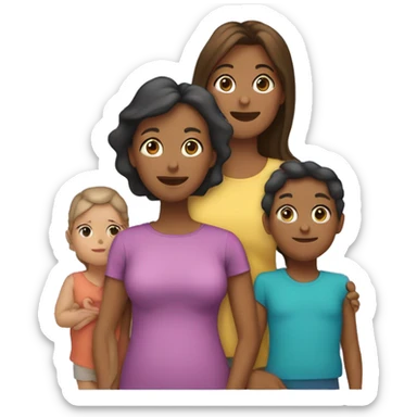 Madre con 4 hijos (1 adulta, 1 adulto, 1 adolescente mujer y una bebé nena) sticker