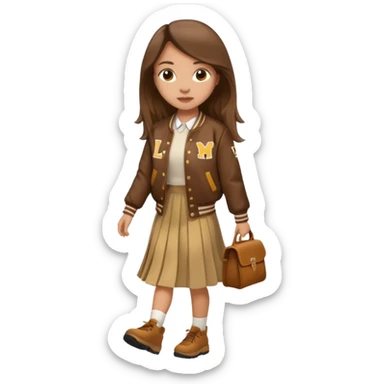 black color, light skin  long hair girl with brown varsity jacket and long skirt walking  sticker