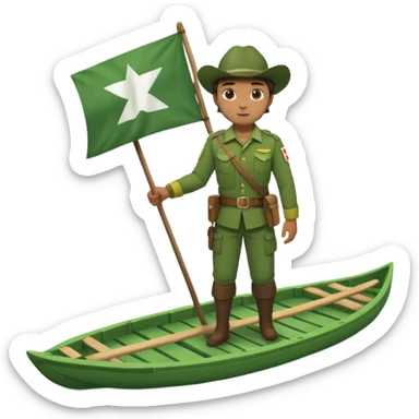 ranger on a wooden raft with a white flag sticker