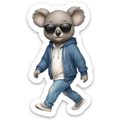 anthropomorphised koala full body wearing a hoodie and jeans dark sunglasses walking different pose sticker