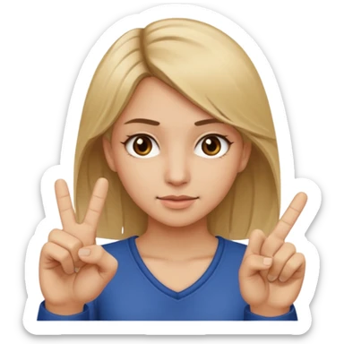 A girl about 35 dirty blonde, hair, brown eyes flipping the middle finger sticker