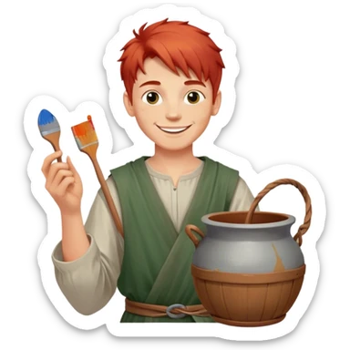 smiling painter boy 14th century with red hair and pot of paint sticker